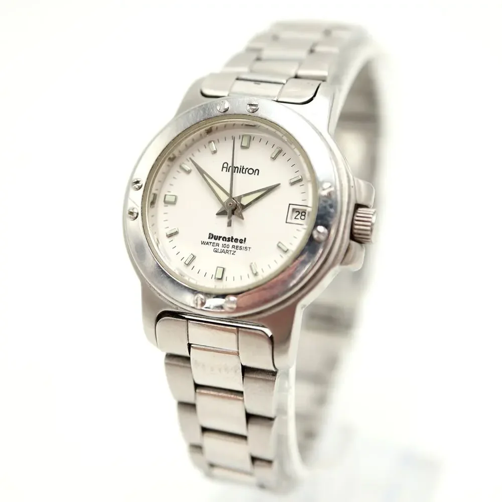 Armitron Silver Tone Durasteel Womens 28mm Watch Date Bracelet w New Battery